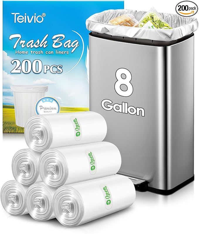 8 Gallon 200 Counts Unscented Medium Trash Bags, Fit 7, 10 Gal Garbage Bags by