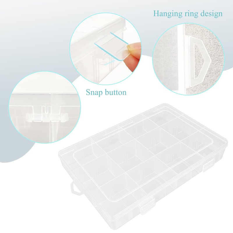 ZUFECY Small Fishing Tackle Box, 12 Clear Plastic Parts Organizer with Adjustable Dividers, Transparent Organizer Tray Organizers and Storage Box for Tackle Bead