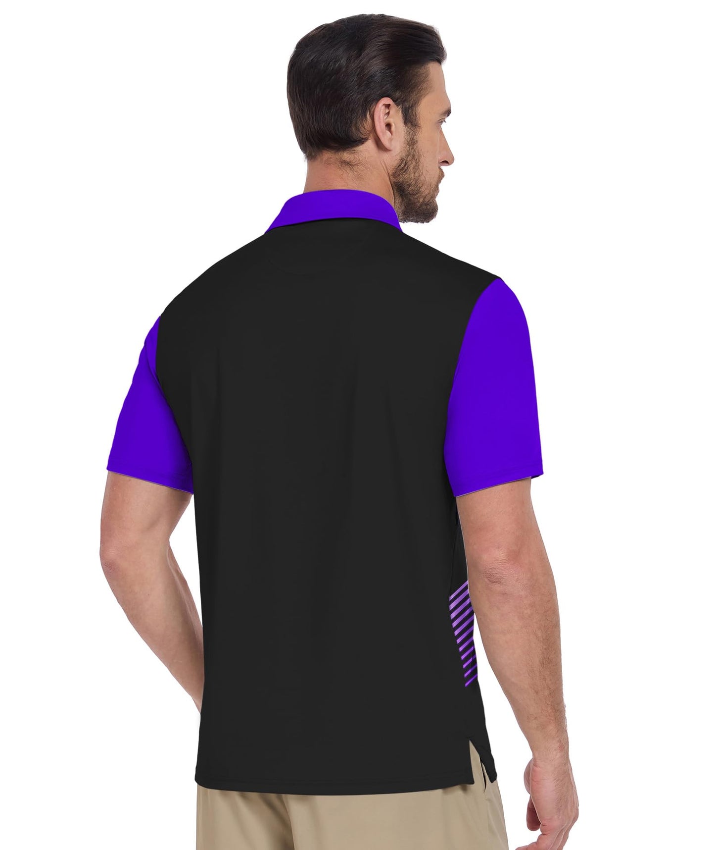 ZITY Men's Golf Shirts Short Sleeve Moisture Wicking Performance Print Patterns Casual Collared Golf Polo Shirt for Men Black Violet