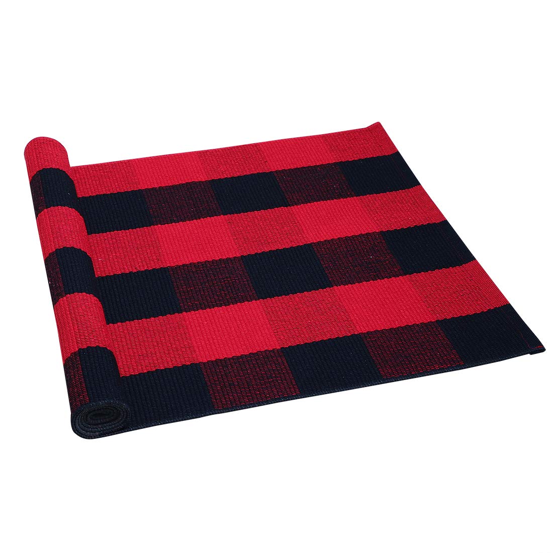 uxcell Buffalo Check Rug,Plaid Outdoor Rug,Layered Door Mat,Cotton Gingham Rugs,Floor Mat for Front Porch/Runner/Bedroom/Kitchen/Farmhouse 51"x24" Red & Black