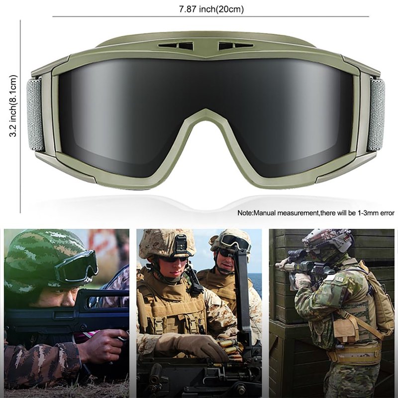 ONECUPPTOP Tactical Airsoft Goggles Anti Fog Shooting Glasses Impact Resistant Safety Goggles with 3 Interchangable Lens (Army Green)