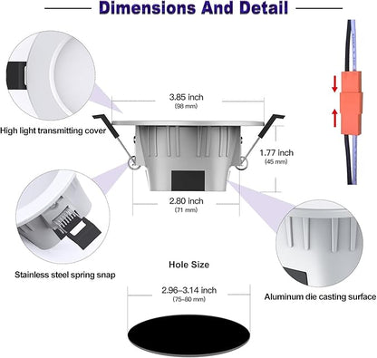 Smart Recessed Lighting 3 Inch, Dimmable, Tunable 2700K~6500K, CRI80+, RGB Color Changing LED Downlight Compatible with Alexa Google Home, Remote Control Small Canless Light, 8Pack