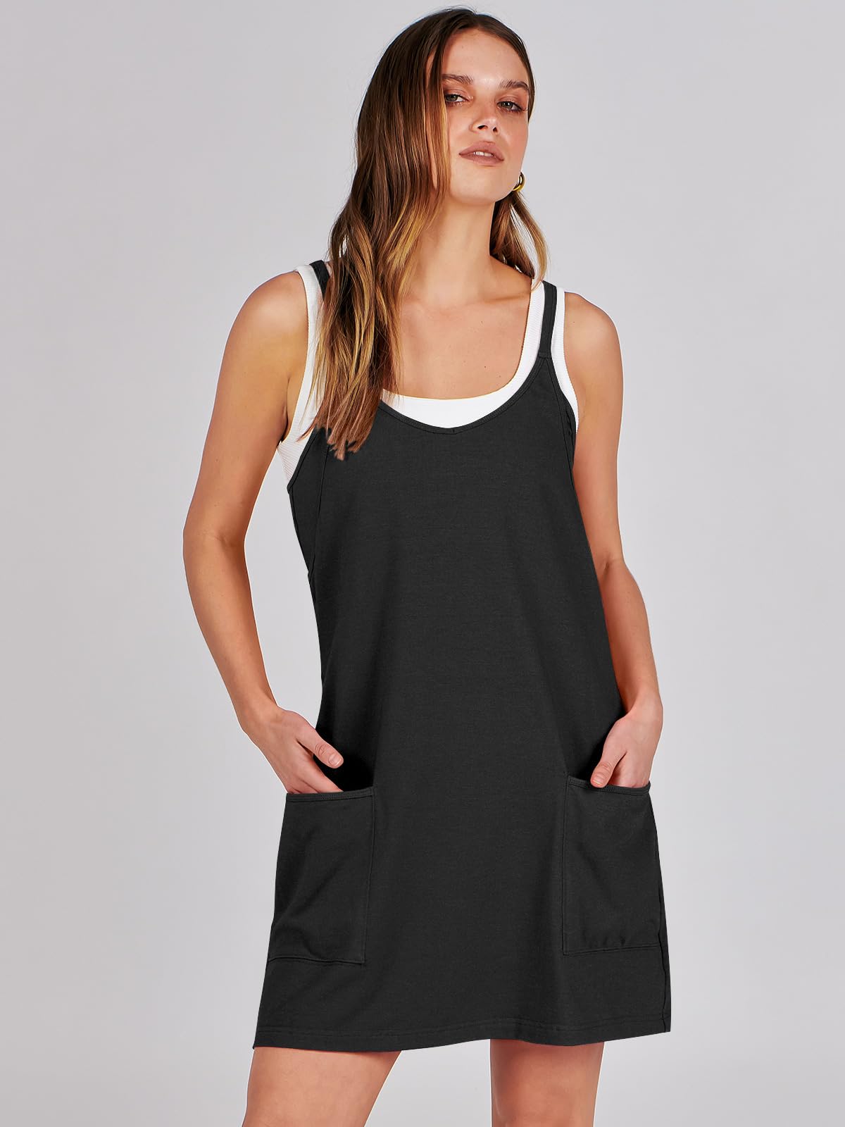 ANRABESS Women Athletic Dress Summer Tennis Workout Active Sports Mini Romper Dress Built in Shorts Travel Vacation Clothes Black X-Large