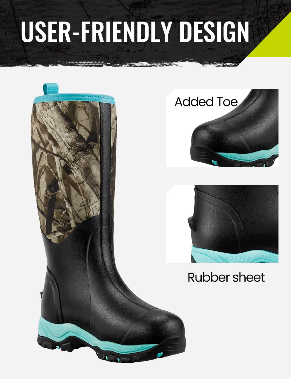 TIDEWE Hunting Boot for Women, Insulated Waterproof Sturdy Women's Hunting Boot, 6mm Neoprene and Rubber Outdoor Boot Next Camo G2（Green Size 8）
