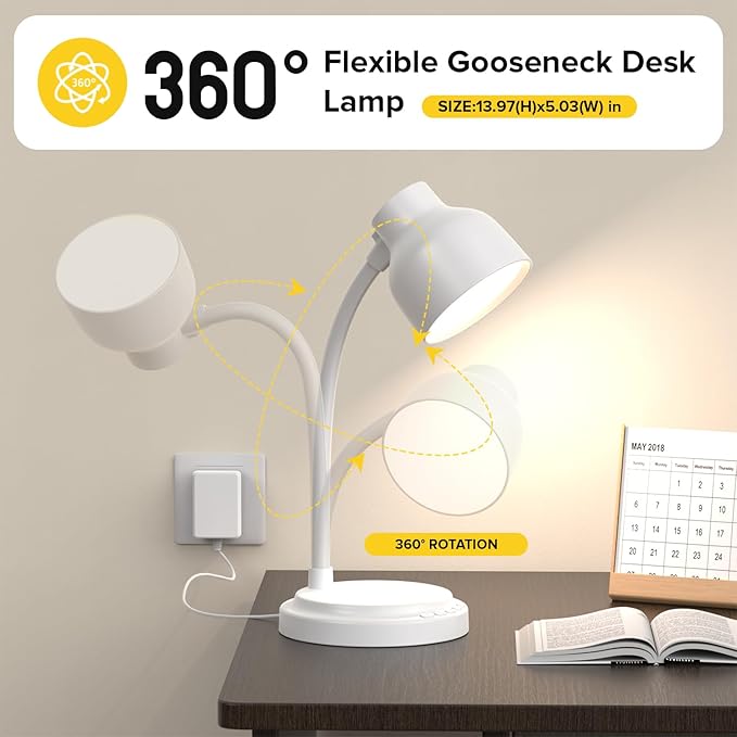 LED Desk Lamp for Office Home,Table lamp,Desk Lamp for College Dorm Room,4 Brightness,Dimmable Table Lamp Eye Caring Reading Light(White)