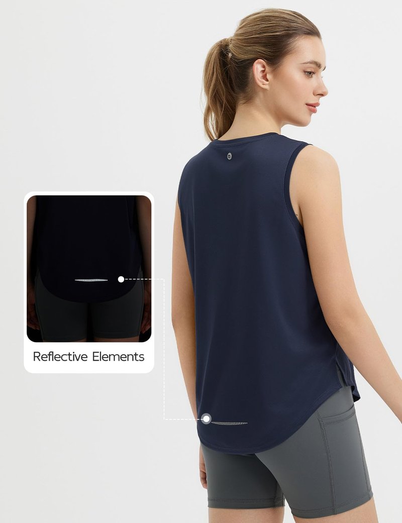 baleaf Women's Sleeveless Workout Tops Athletic Racerback Tank Top High Neck Yoga Running Shirts Loose Fit Gym Tennis Navy Blue M