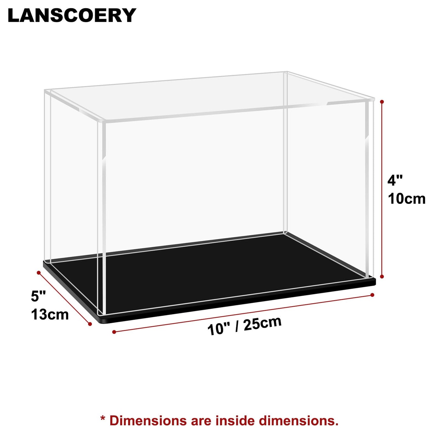 LANSCOERY Acrylic Display Case, 10x5x4 in, Upgraded Thickened UV-Resistant Showcase, 98% Clarity Dustproof Box with Glossy Black Base for Action Figures, LEGO & Models, Includes Scraper & LED Light