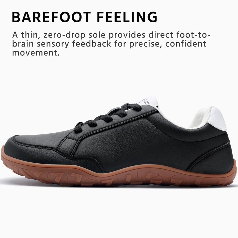 Barezoey Barefoot Shoes Mens Casual Shoes,Leather Wide Toe Box Shoe Zero Drop Barefoot Sneakers for Men,Non-Slip Lightweight Comfortable Minimalist Daily Office Running Walking Tennis Shoe Black
