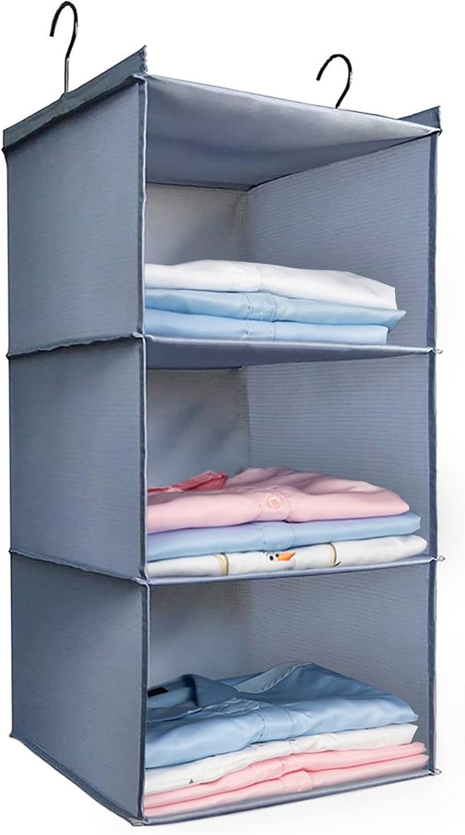 Hanging Closet Organizer and Storage 3-Shelf, Easy Mount Foldable Hanging