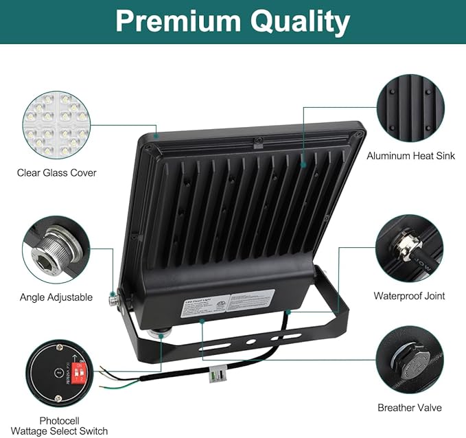 kadision LED Flood Light with 4 Selectable Wattage 200W/150W/100W/75W, Dusk-to-Dawn Photocell, 22000lm 5000K 100-277V IP66 Waterproof Trunnion Mount Outdoor Parking Lot Lights, ETL Listed