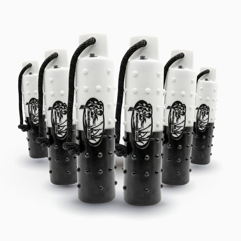HuntEmUp 3" Plastic Dog Training Bumper – Knobby Retrieving Dummy for Retriever & Hunting Dog Training – Floating Water Training Dummy – Half Black/Half White (6 Pack)