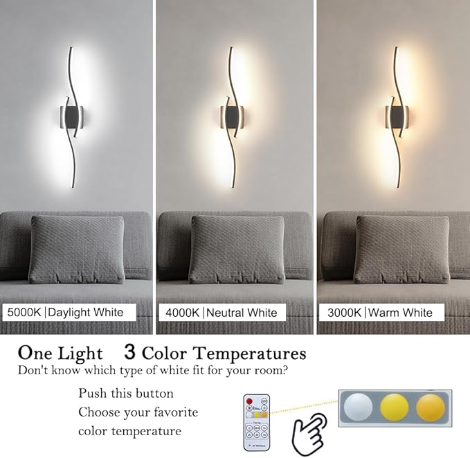 Modern Hardwired Wall Sconce Set of 2, LED Black Wall Light with Remote Control, RC Dimmable LED Wall Light Indoor, Wall Decor for Hallway Bedroom Living Room TV Wall, 27.56" in, Timer, Memory