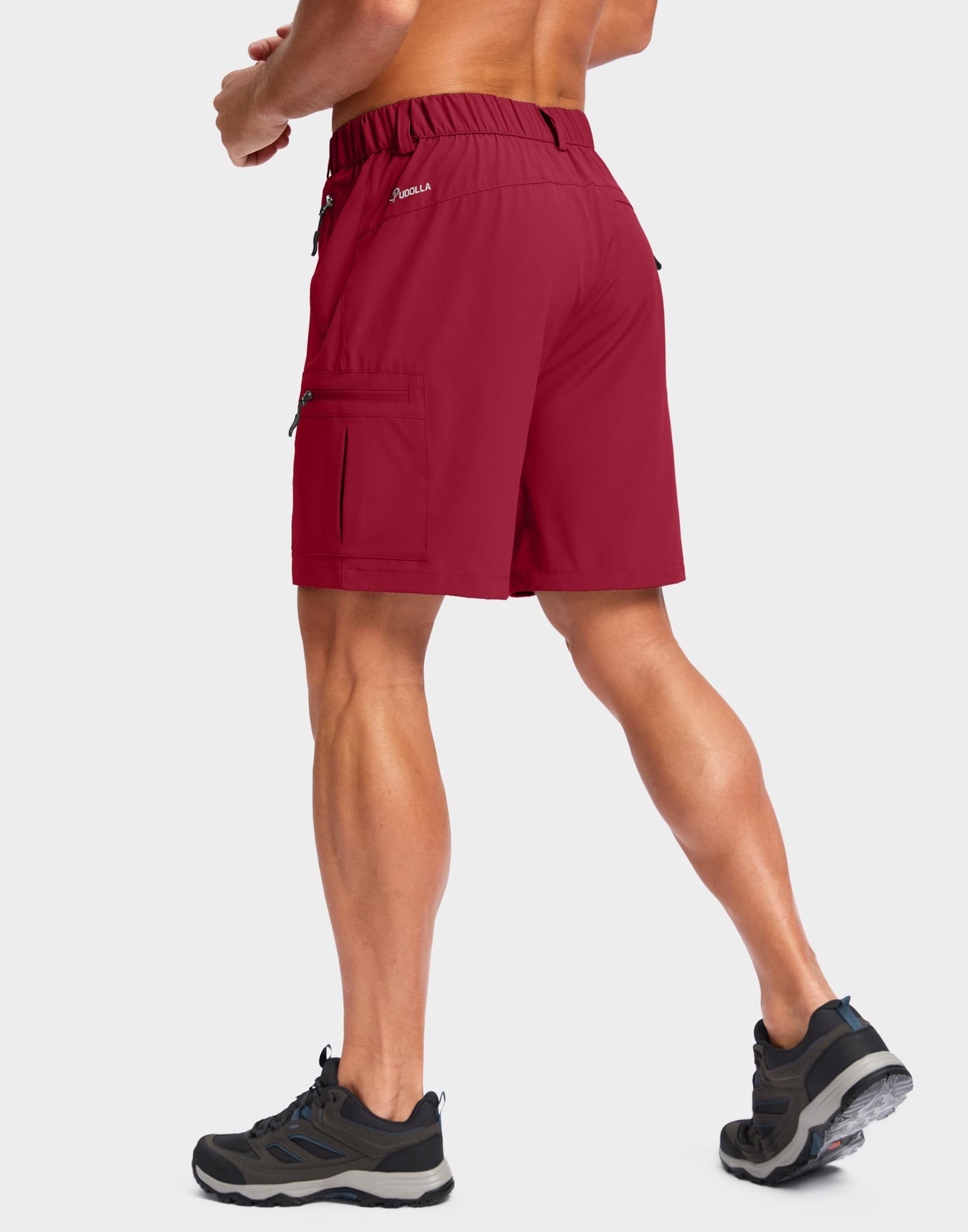 Pudolla Men's Hiking Cargo Shorts Lightweight 7" Travel Casual Shorts for Men Golf Work Outdoor with 5 Zipper Pockets(Red X-Large)