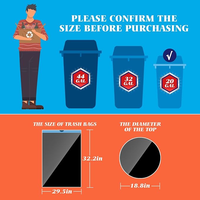 20 Gallon Large Drawstring Trash Bags 120 Counts, Fit 20-21 Gal Trash Can