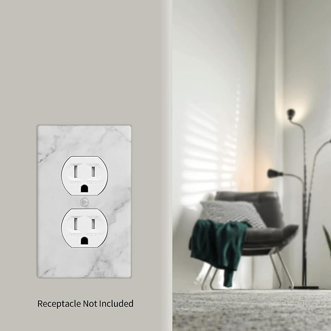 White Marble Pattern Electrical Outlet Cover Decorative Wall Plate Single Duplex Art Print Faceplate for Bedroom Kitchen Kids Room Decor 4.5" X 2.76"