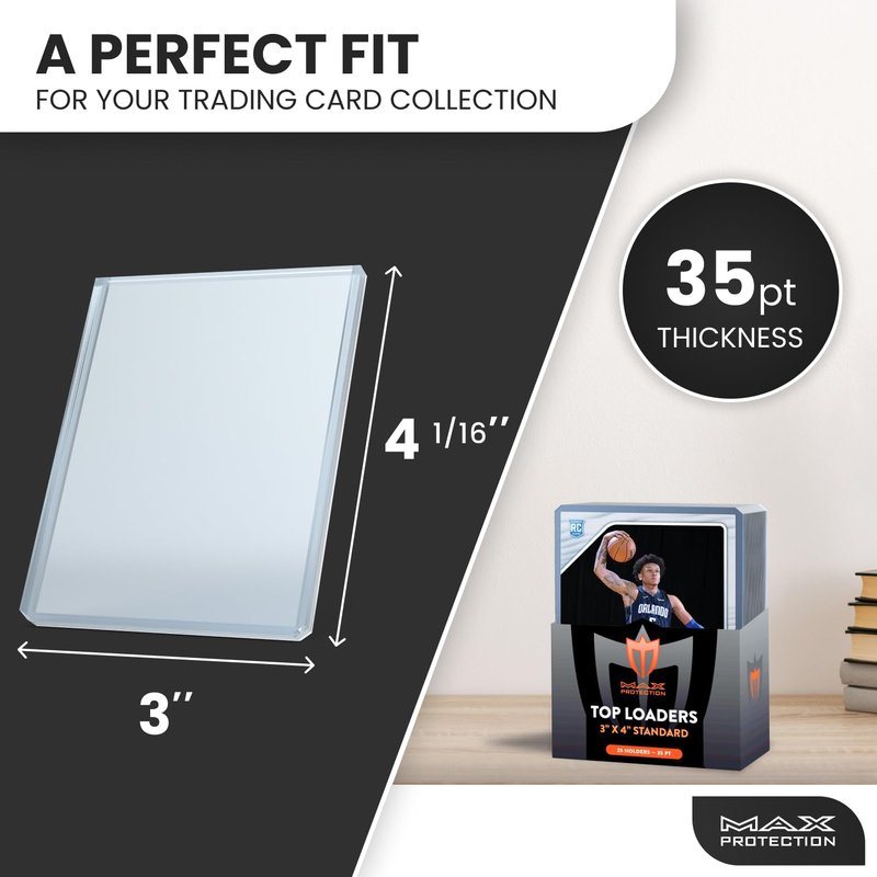 Max Protection 35pt Top Loaders for Cards - 200 Count - Premium 3x4 Inch Trading Card Toploaders - Protect Your Baseball and Sports Cards with These Clear Hard Plastic Sleeves Protectors