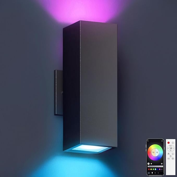 KIZON Smart Outdoor Wall Lights RGBCW Color Changing, Modern Dusk to Dawn Outdoor Sconce Lights Up and Down Lighting, Exterior Light Fixture for House Porch Garage, Works with Alexa, ETL Listed