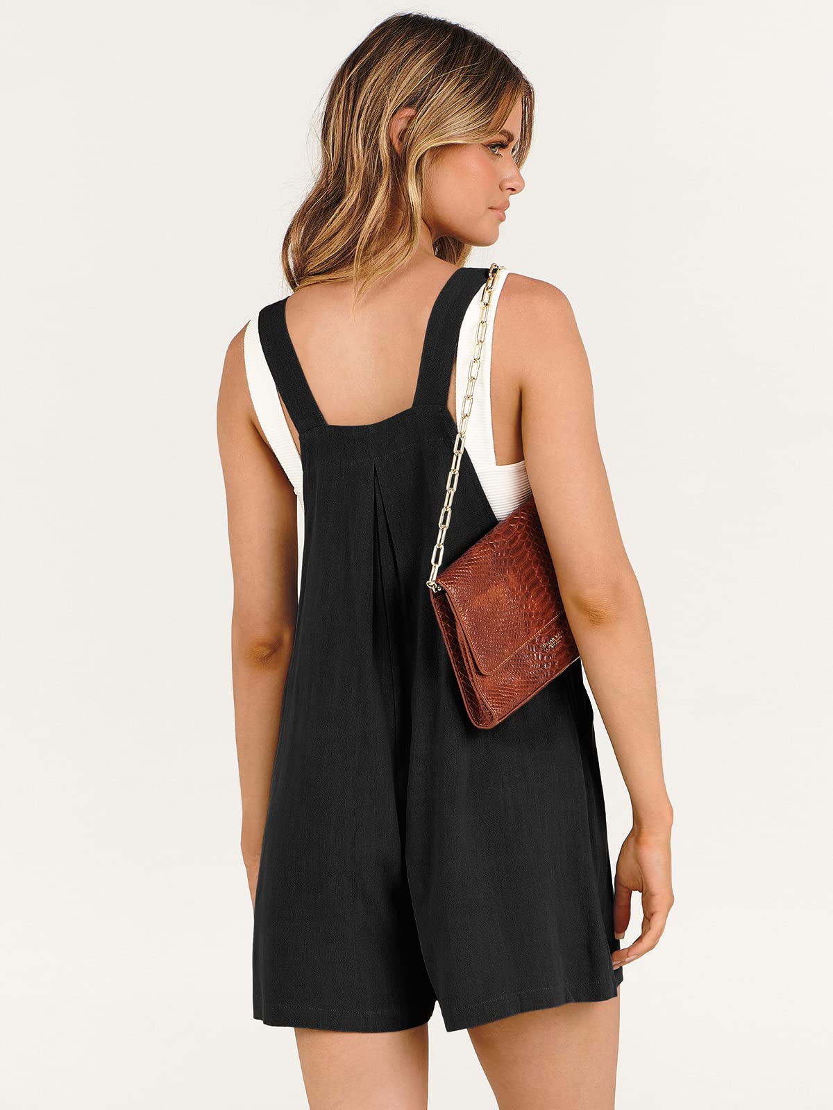 ANRABESS Women's Summer Casual Rompers Bib Short Overalls Loose Linen Jumpsuit Beach Outfits Travel Vacation Clothes Black Small