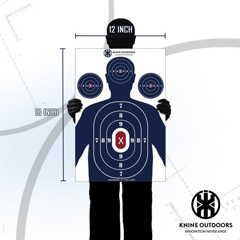 KNINE OUTDOORS Shooting Targets Paper, 12 x18 inch, Bulk for Hunting, Handguns, Pistols, Rifles, Silhouette with Red Bullseye, Blue Design (50 Pack)