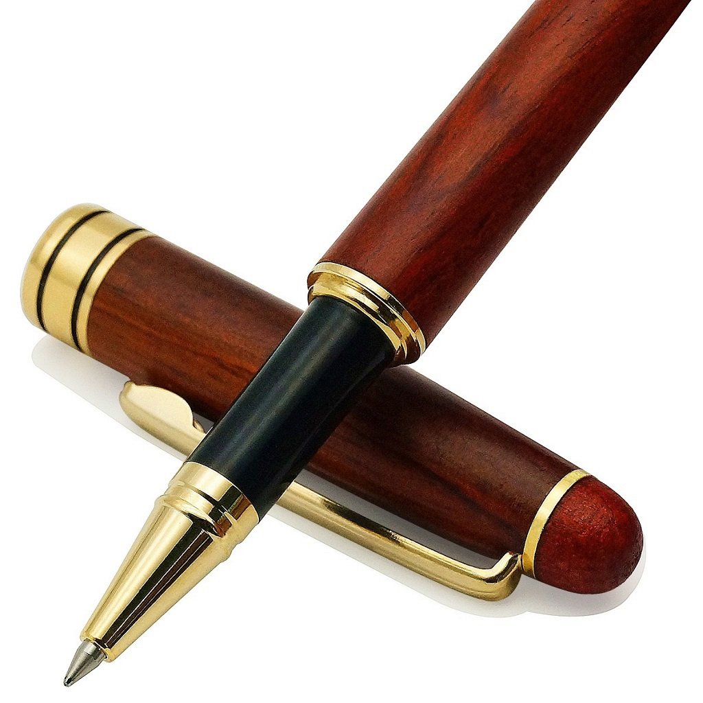 IDEAPOOL Luxury Rosewood Ballpoint Pen Writing Set - Extra 2 Black Refills - Elegant Fancy Nice Gift Wood Pen Set for Signature Executive Business Journaling
