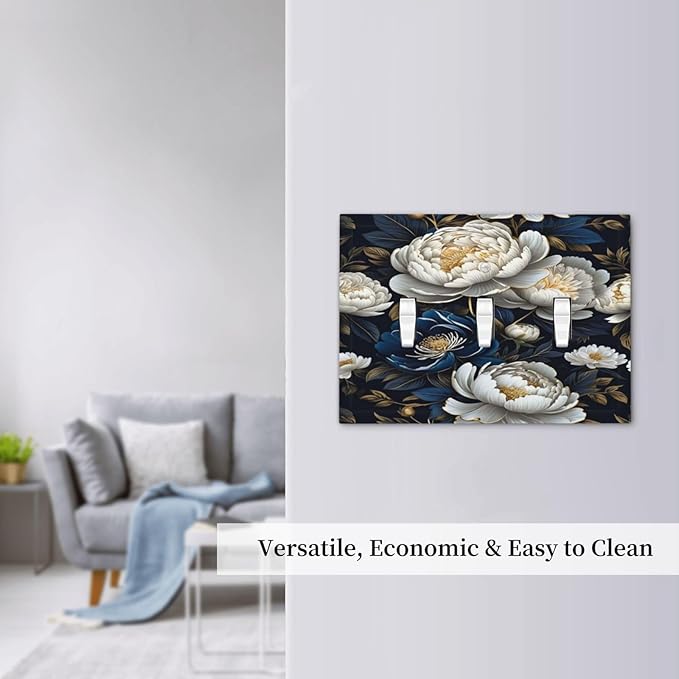 White Gold Blue Flower Light Switch Covers 3 Gang Triple Toggle Wall Plate Decorative Switchplate Electrical Faceplate for Farmhouse Living Decor