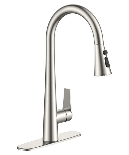 FORIOUS High Kitchen Faucet with Pull Down Sprayer Brushed Nickel, High Arc Stainless Steel Faucet for Kitchen Sink Single Handle 3 Modes with Deck Plate for 1 or 3 Hole, Fit for RV Bar Laundry