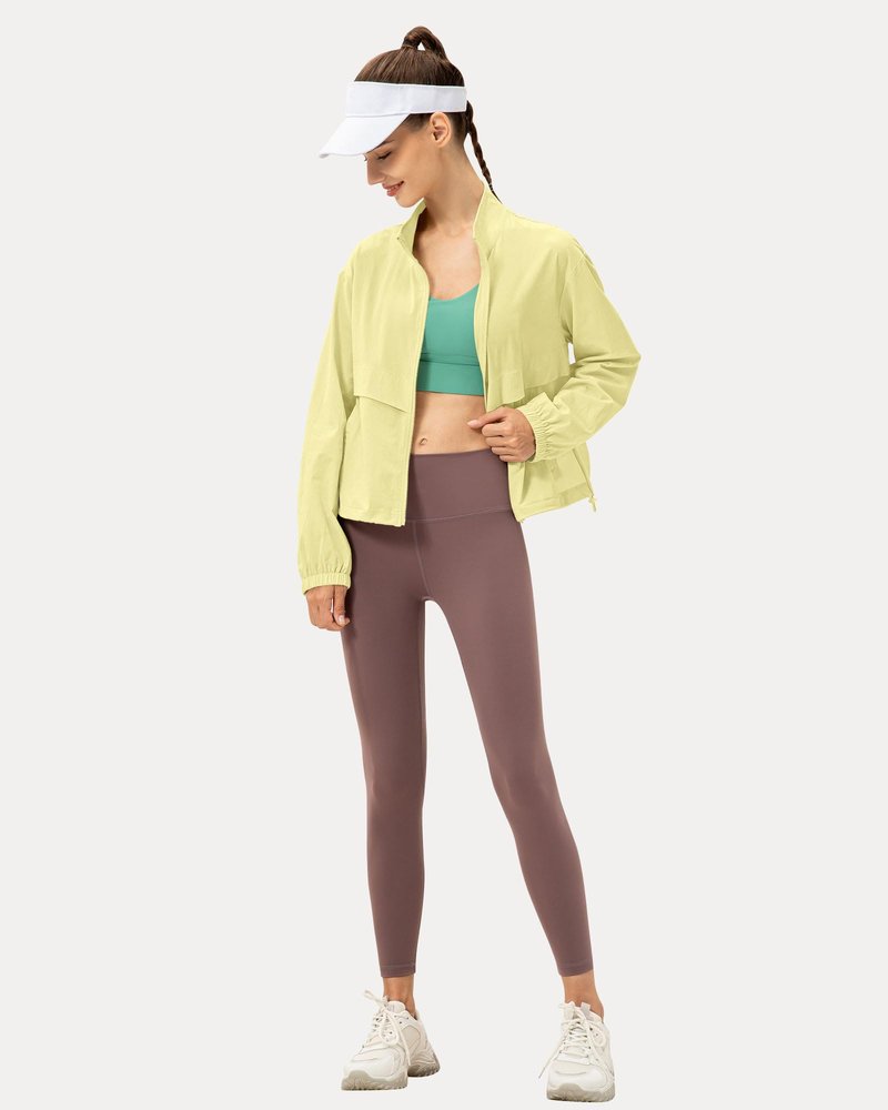 Locachy Women's Lightweight Zip Up Athletic Jacket Stand Collar Windproof Sun Protection Workout Outdoor Jacket Light Yellow XL