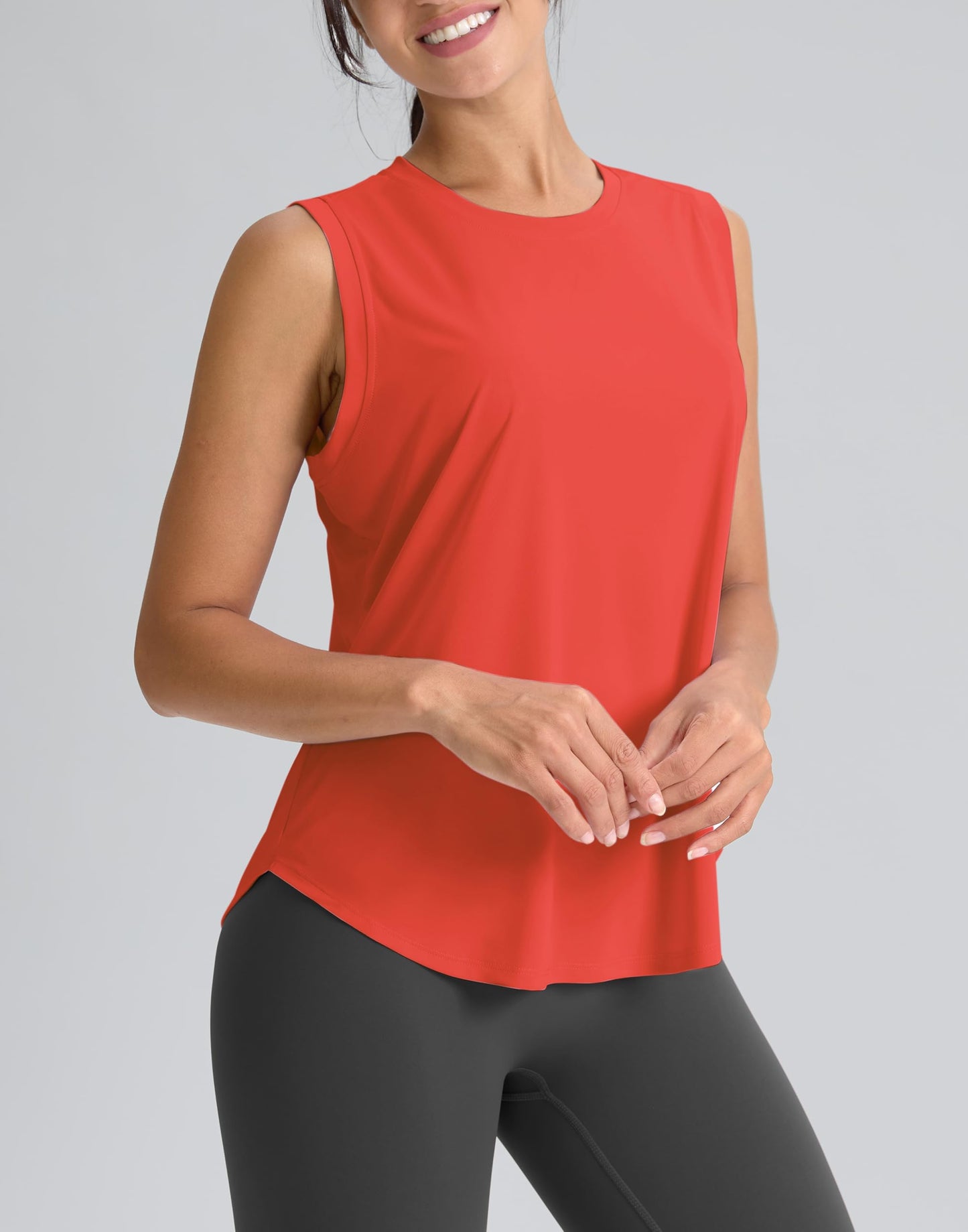 SANTINY Women's Sleeveless Workout Tops Breathable Lightweight Active Tennis Yoga Shirts Athletic Running Tank Tops for Women (Red_XS)