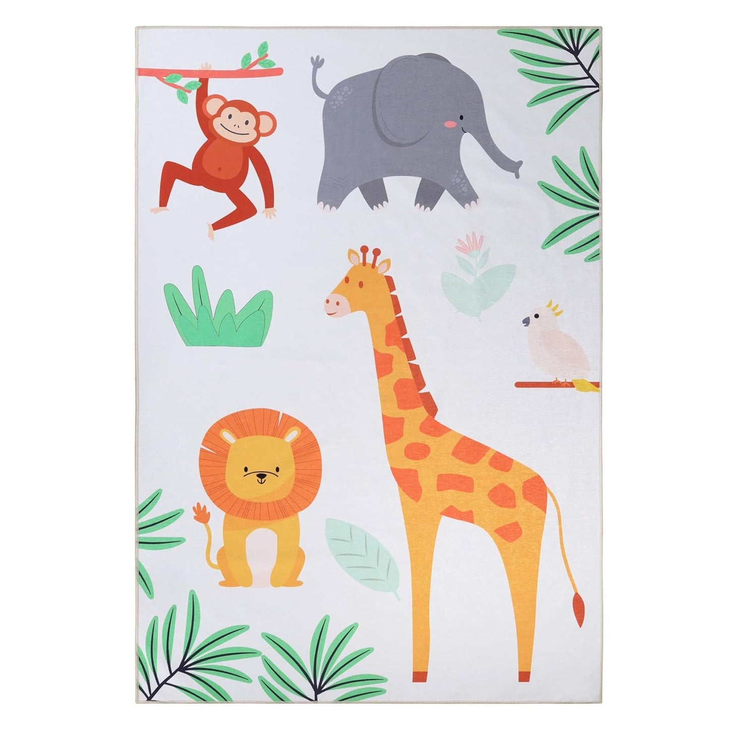 Superior Indoor Kids Rug, Felt Dot Backing Washable Rug, Non-Slip, Toddlers & Babies, Perfect for High Traffic Playroom, Kids Room or Bedroom, Animal Safari Play Mat Animal - Ivory 3' x 5'