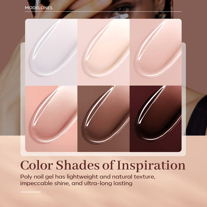 modelones Poly Gel Nail Kit 6 Colors with 8 W Nail Lamp Extension Gel Kit Jelly Milky White Pink Nude Complete Tools Beginner Thickening Solutions DIY at Home for Women