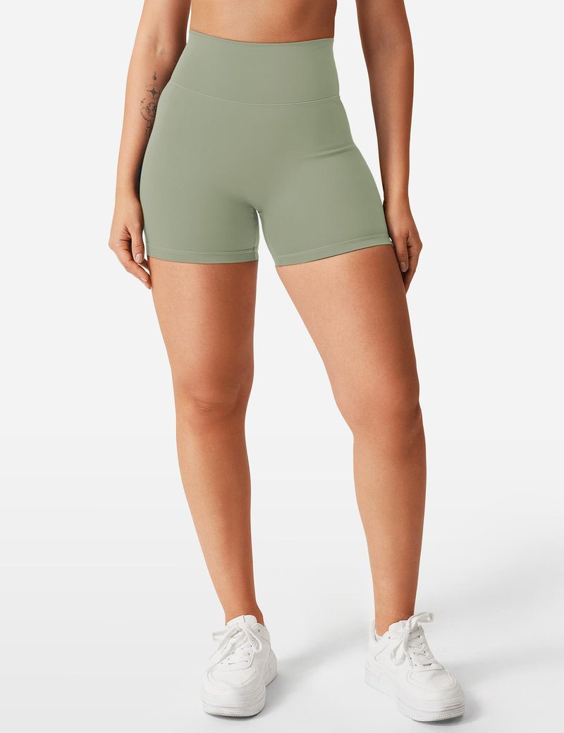 YEOREO Women's Biker Shorts 3.6" / 4.5" / 6" Workout Gym Shorts High Waist Tummy Control Hidden Scrunch Running Yoga Light Army Green
