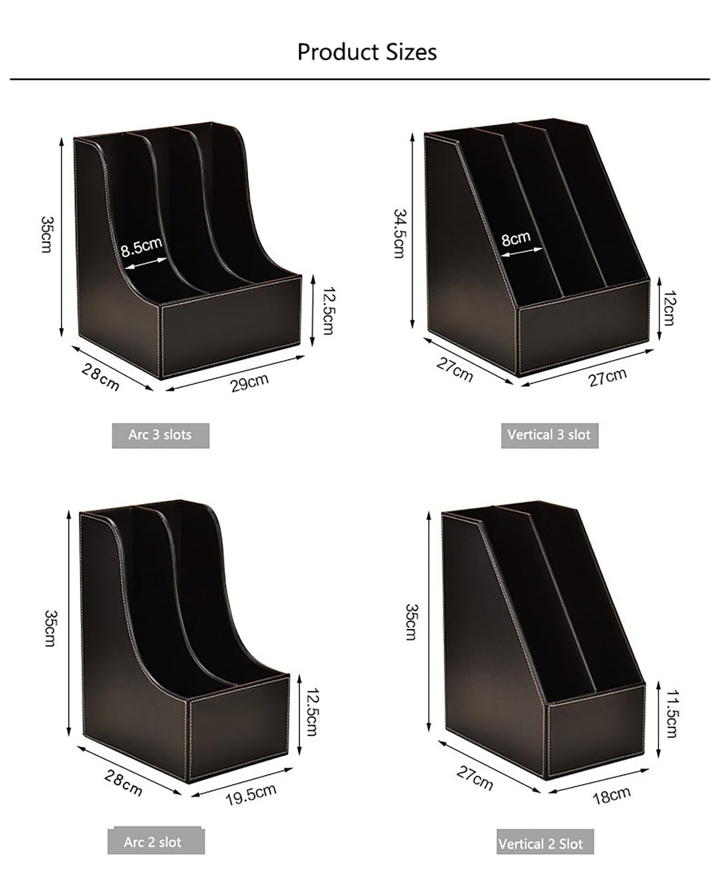 3 Tier Leather Magazine Holder - Vertical File Organizer with PU Leather Cover, Handmade Office Desk Organizer for A4/A3 Documents, Magazines, Books - Black (3 slot)