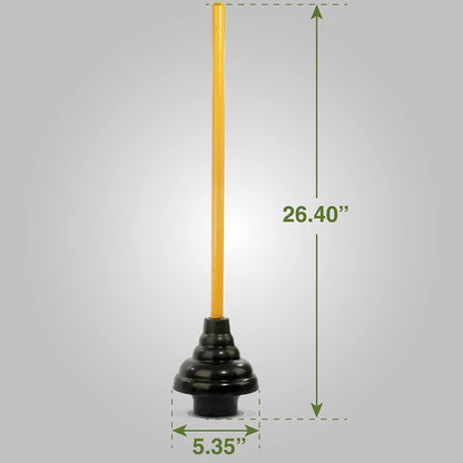 LDR 512 3410A Heavy Duty Drain Handle Double Thrust Rubber Force Cup Removes Clogs for Bathrooms, Kitchens, Baths, Showers, Powerful Commercial and Residential, 26.40"X5.35", Wood Flange Plunger