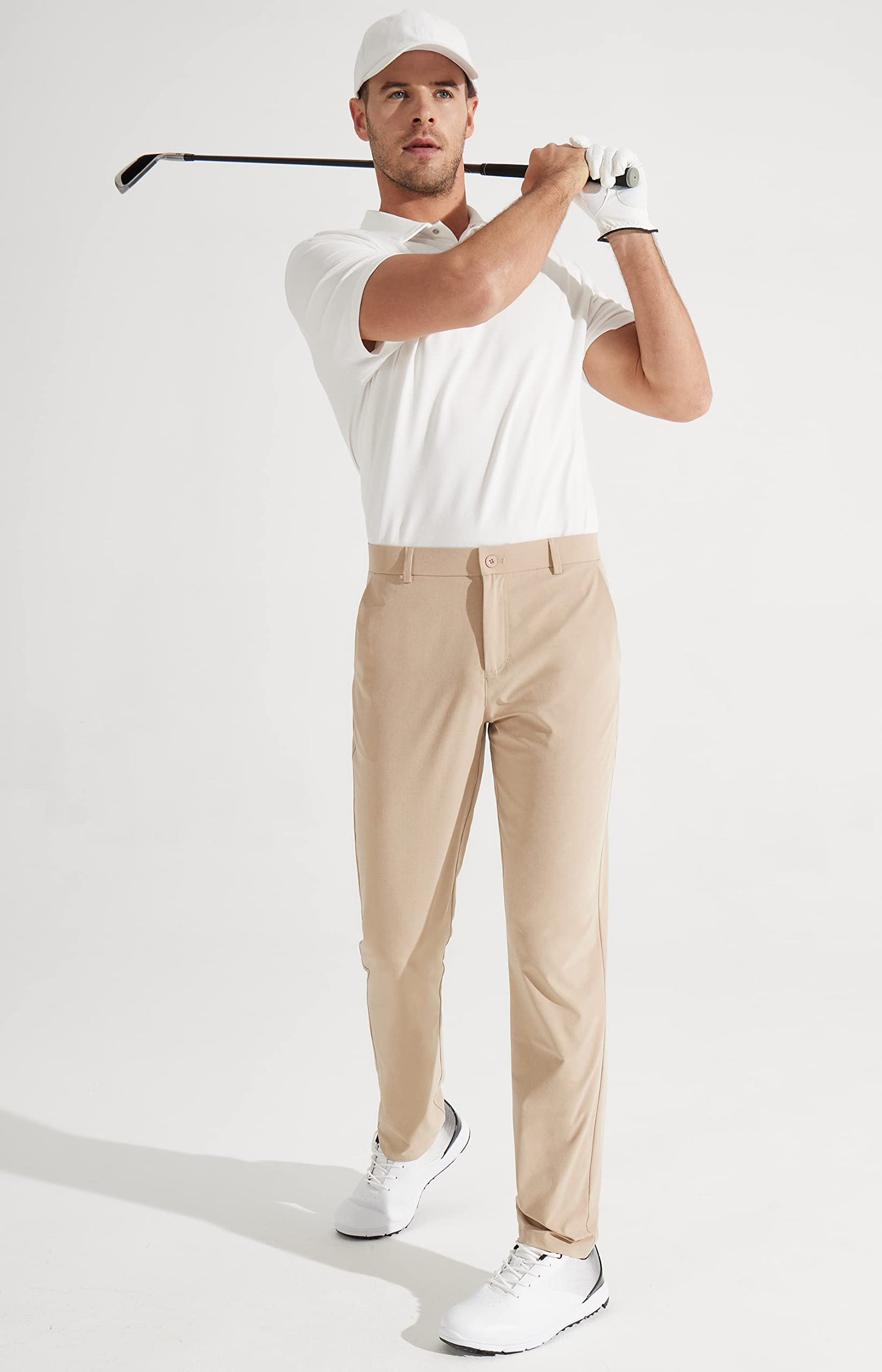 Libin Mens Golf Pants Stretch Work Dress Pants 30" Quick Dry Lightweight Business Casual Pant for Men Comfy Water Resistant, Khaki, 44W x 30L