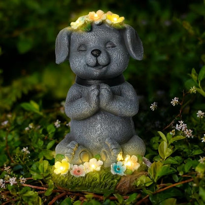 Solar Dog Statue Garden Decor with LED Lights Outdoor Dogs Decor Gifts for Women Dog Figurines for Patio Yard Garden Home Decoration