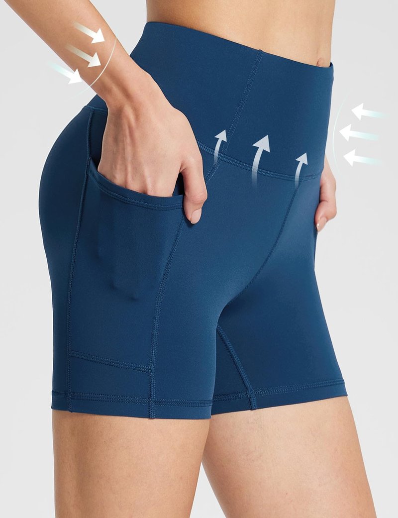baleaf Womens Spandex Shorts 5" High Waisted Biker Workout Lycra Compression Shorts with Pockets Blue XS