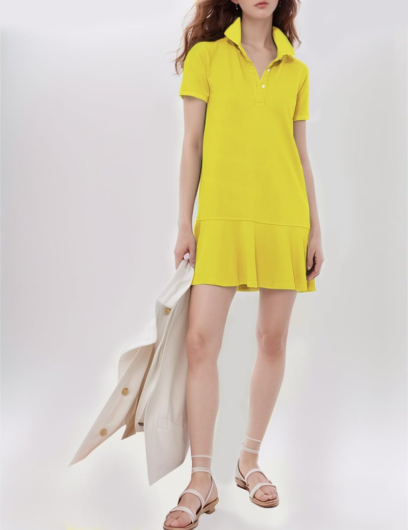 Flygo Womens Polo Dress Collared Short Sleeve Ruffle Golf Tennis T Shirt Sports Workout Mini Summer Dresses Tunic Pique(Yellow-S)