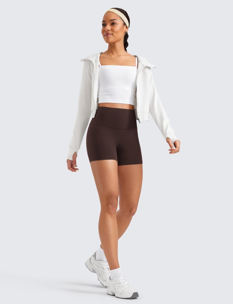 CRZ YOGA Butterluxe Biker Shorts 4'' - High Waisted Booty Workout Volleyball Yoga Womens Spandex Hot Fudge Brown XX-Small