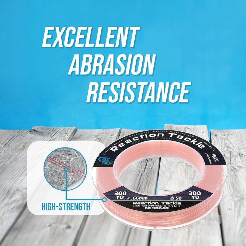 Reaction Tackle 100% Pure Fluorocarbon Fishing Line - High Strength, Abrasion-Resistant | Saltwater & Freshwater Leader