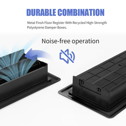 Floor Register Fits 6x12 and 12x6 Duct Opening - Heavy Duty Walkable Floor Vent Covers 4 Pack - High Airflow Adjustable HVAC Air Vent - Steel Rust-Proof Finish Vent Covers for Home & Office - Black