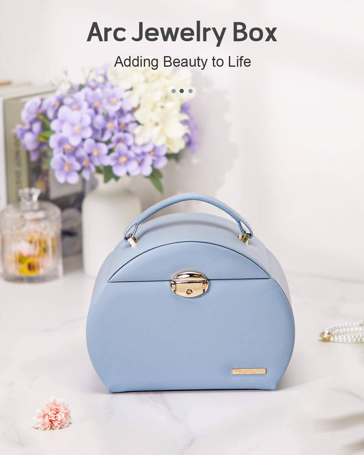 Homde Girls Jewelry Box Jewelry Storage Case Organizer Faux Leather with Mirror for Rings, Earrings, Bracelets, Necklaces (Grey Blue) - Gifts for Mother's Day