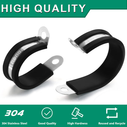 OURU 20pcs 5/8 Inch Stainless Steel Cable Clamps,Rubber Coated Cushioned Insulated Cable Clamp,Automotive Cable Wire Clamps,Pipe Clamps,Metal Clamp for Tube,Lines,Wire Cord Installation(Black,16mm)