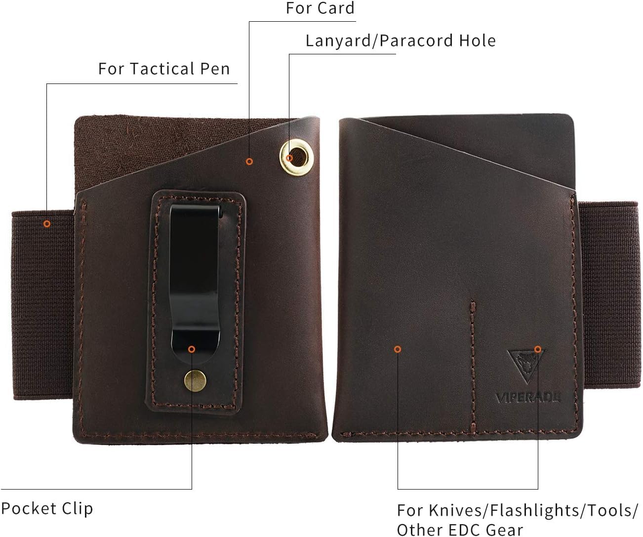 VIPERADE PJ12 Leather EDC Pocket Organizer for Belt, Multitool and Flashlight Holster, Leather EDC Holster with Pen Loop, EDC Leather Knife Sheath with Belt Clip