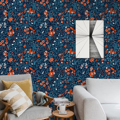 Peel and Stick Wallpaper,17.71"x118.1" Removable Waterproof Blue Tree Branch Wallpaper Decorative Vinyl Self-Adhesive Contact Paper for Living Room Bedroom Washroom Cabinet