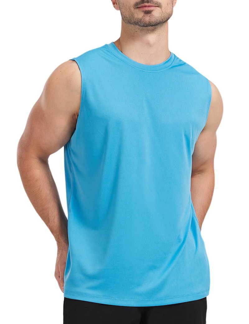 Upocool Men's UPF 50 Swim Tank Tops Workout Running Sleeveless Dry Fit UV Protection Rash Guard Muscle Tees Blue 3XL