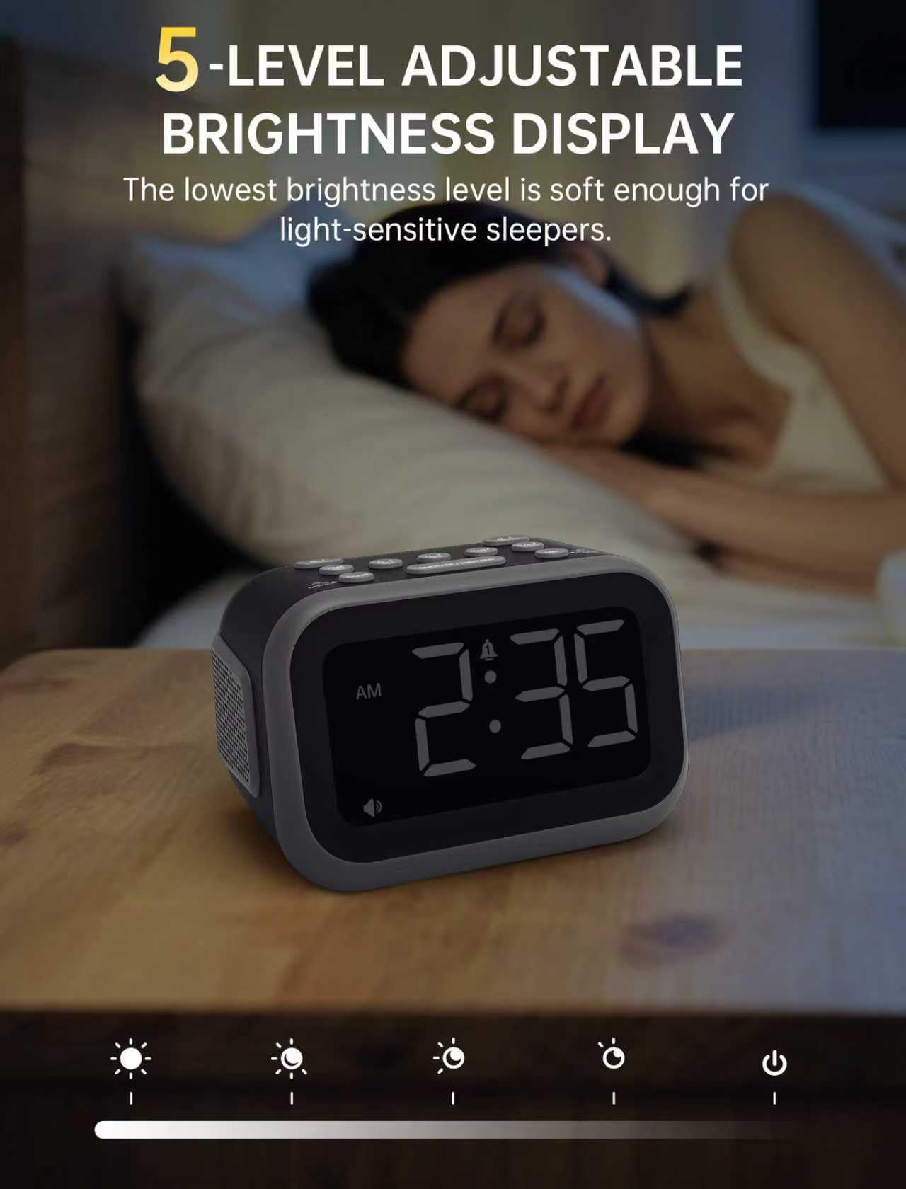 Acedeck Super Loud Alarm Clock: 115dB Dual Alarms and 6 Alarm Sounds for Heavy Sleepers - Adult Shift Workers in Bedroom or Daily Wake-Up Use - Gray