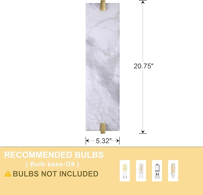 2 Pack 4 Light Square 20.75" Alabaster Marble Bathroom Wall Sconce Modern Concise Style Wall Light Fixture,Gold Finish for Bedroom Hallway Bedside