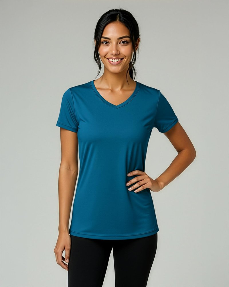 Real Essentials 5 Pack: Women's Dry-Fit Short Sleeve V Neck T Shirt Workout Fitness Yoga Top Tee (Available in Plus Size), Set 13, 1X