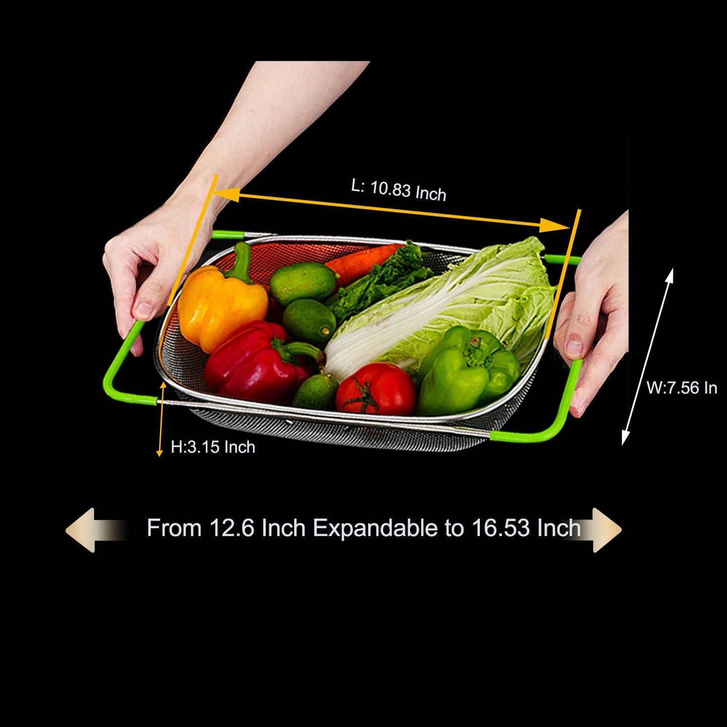 Tenta Tenta Kitchen Over Sink Strainer Colander Basket Stainless Steel For Kitchen with Rubber Grip, Large Kitchen collapsible colander, Dishwasher Safe Draine Strain Fruits,Vegetables,Pasta,Greens.