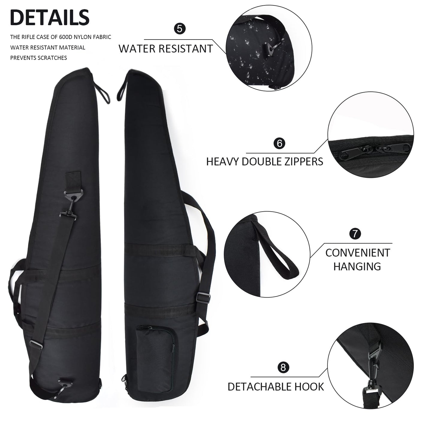 AUMTISC Soft Rifle Case 41/45/49 Padded Shotgun Gun Bag for Storage Scoped Rifles with Zippered Pocket, Detachable Shoulder Sling (Black-44''-Fits Rifles Up To 41'')